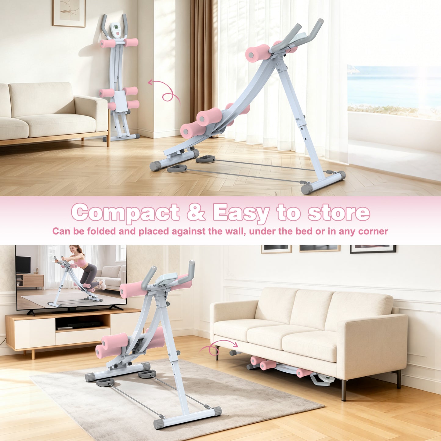 GIKPAL Foldable Ab Machine, Ab Workout Equipment for Home Gym,Core & Abdominal Trainer Fitness Equipment Max 440lbs with LCD Display