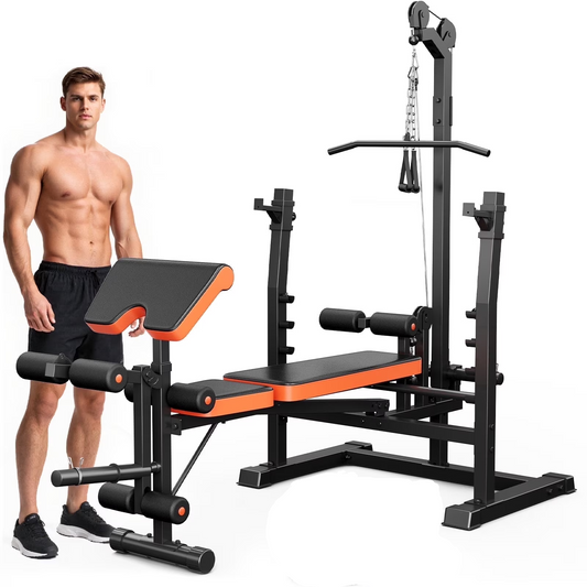 GIKPAL 800lbs 10-in-1 Multi-Function Adjustable Weight Bench Press Set with Row Machine & Lat Pull Down,Full Body Strength Training Workout Bench Exercise Equipment with Leg Developer, Preacher Curl