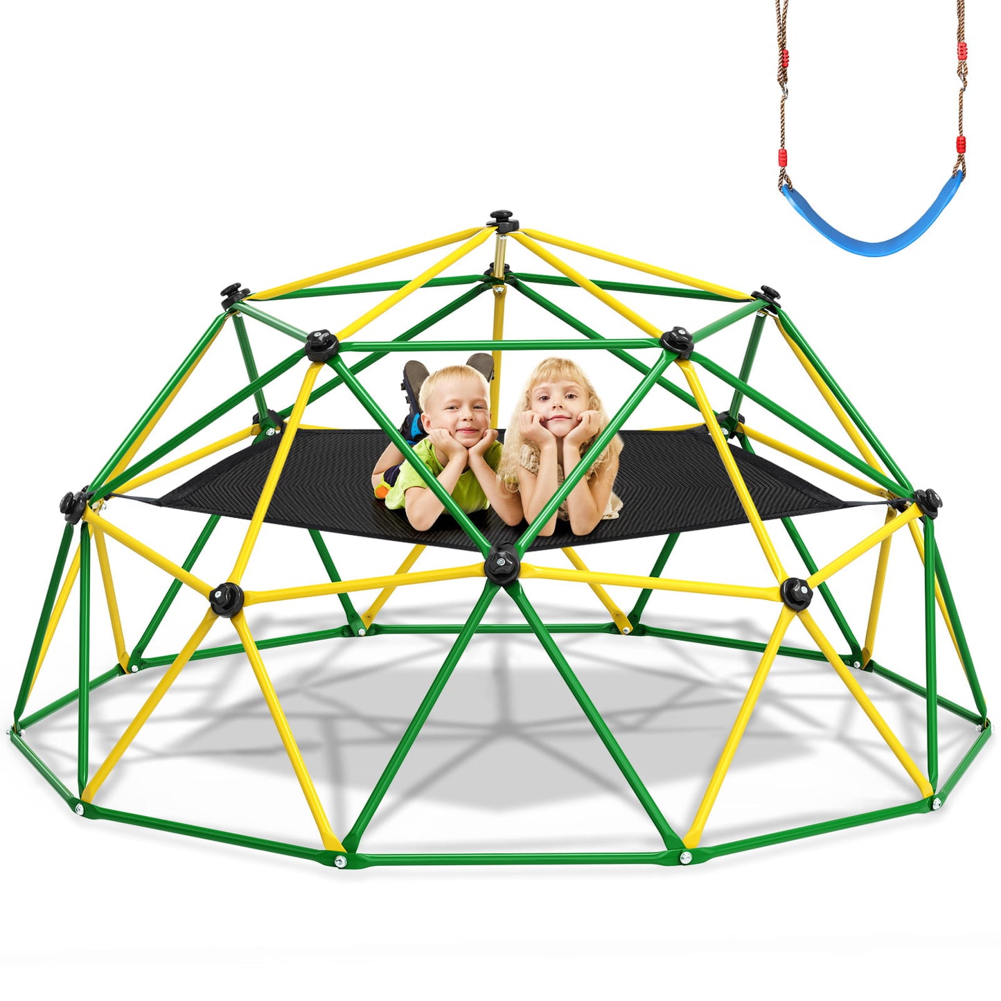 GIKPAL 4-in-1 Jungle Gym,120" Dome Climber with Hammock &Swing for Kids Outdoor Play Equipment, Supports up to 1000lbs Jungle Gym, Anti-Rust, Easy Assembly, Yellow+ Green