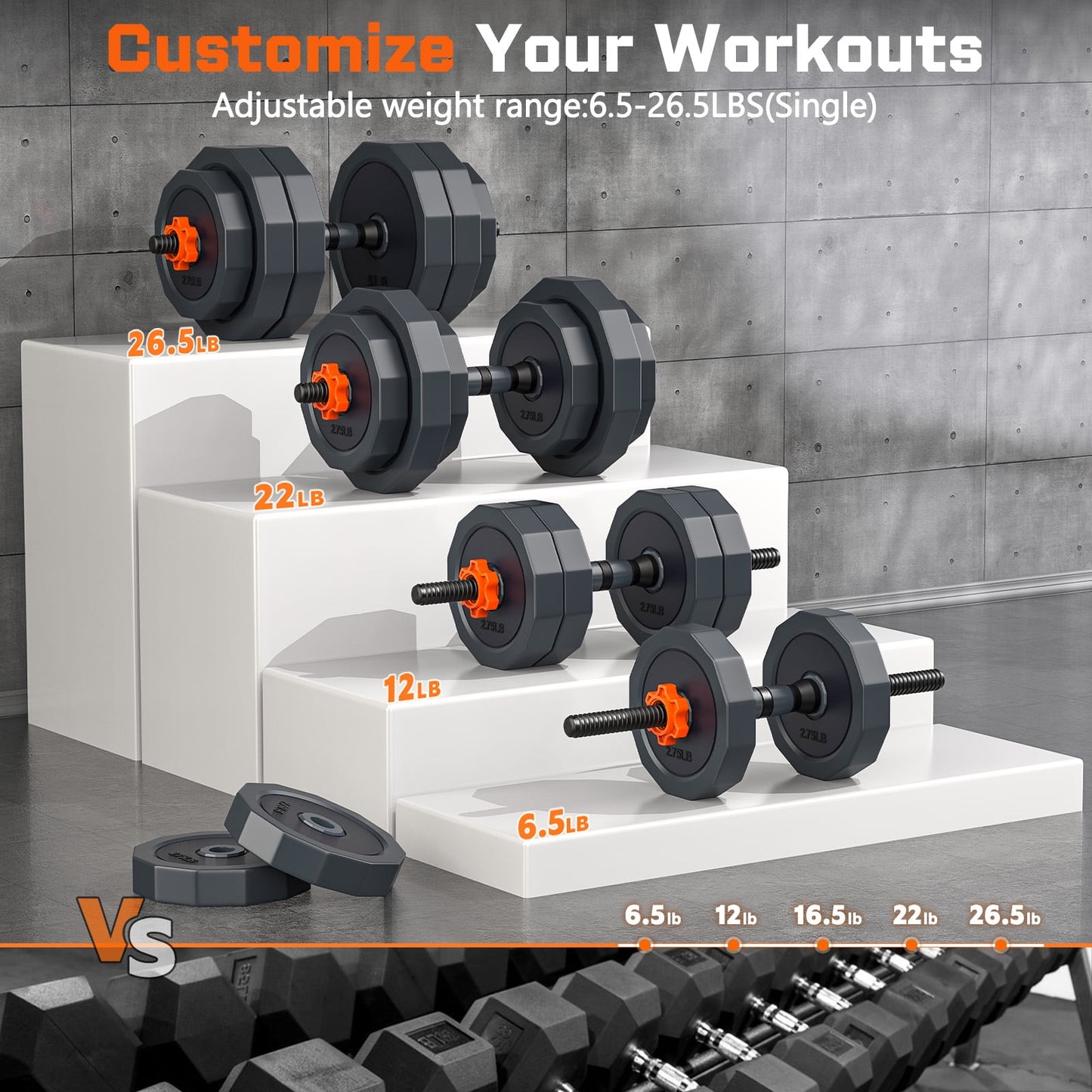 GIKPAL 45lb 4-in-1 Adjustable Dumbbells Set with Connector – Convertible Free Weights for Barbell, Kettlebells & Push-Up Stand, Home Gym Fitness Equipment for Men & Women