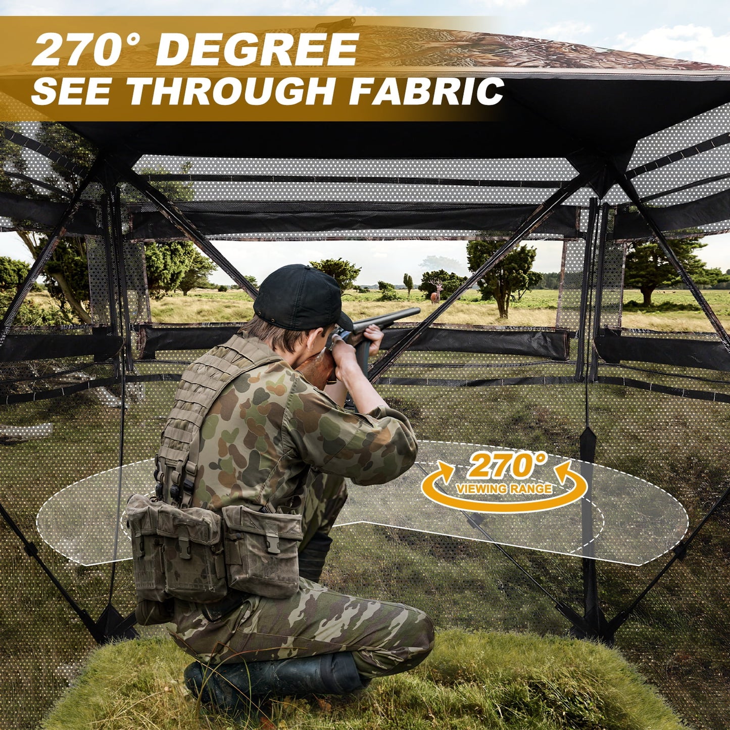 GIKPAL Portable 2-3 Person 270 Degree See Through Hunting Blind Pop-Up Ground Blind with Tie-downs & Carrying Bag for Deer, Duck and Turkey Hunting
