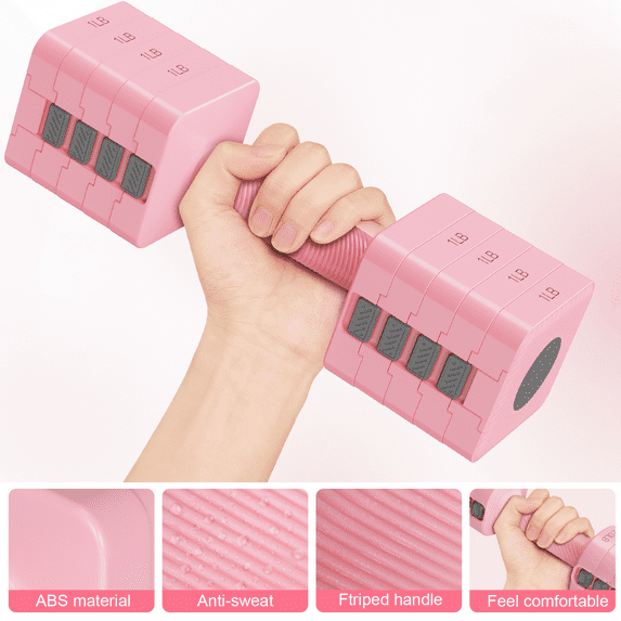 GIKPAL 10lbs*2 Adjustable Dumbbells Set, 4-in-1 Free Weights for Women, Hand Weights for Home Gym, Pink