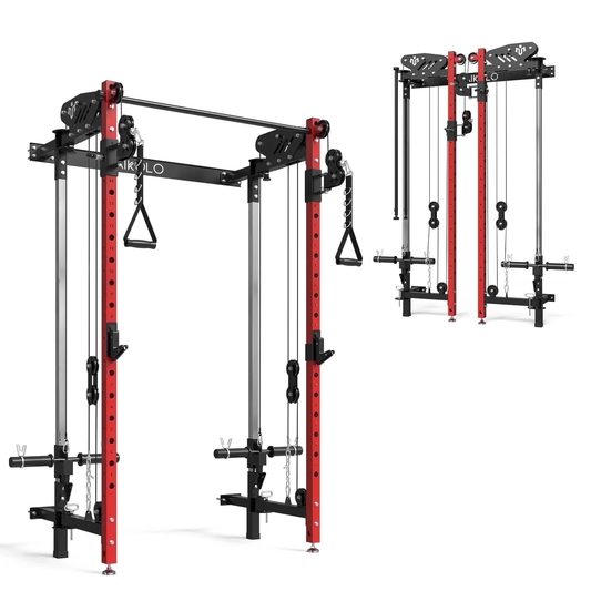 Foldable Power Rack Cage,1000lbs Capacity Wall Mounted Squat Rack with independent pulley system