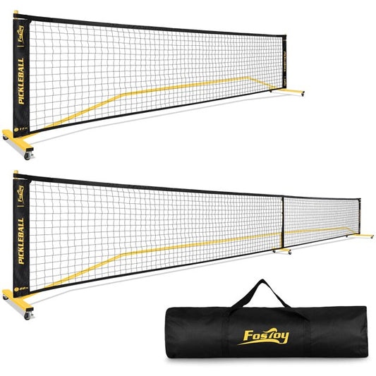 Fostoy Portable Pickleball Net with Wheels, 22 FT & Half Court 11 FT Pickle Ball Net System with Carrying Bag for Driveway Backyard