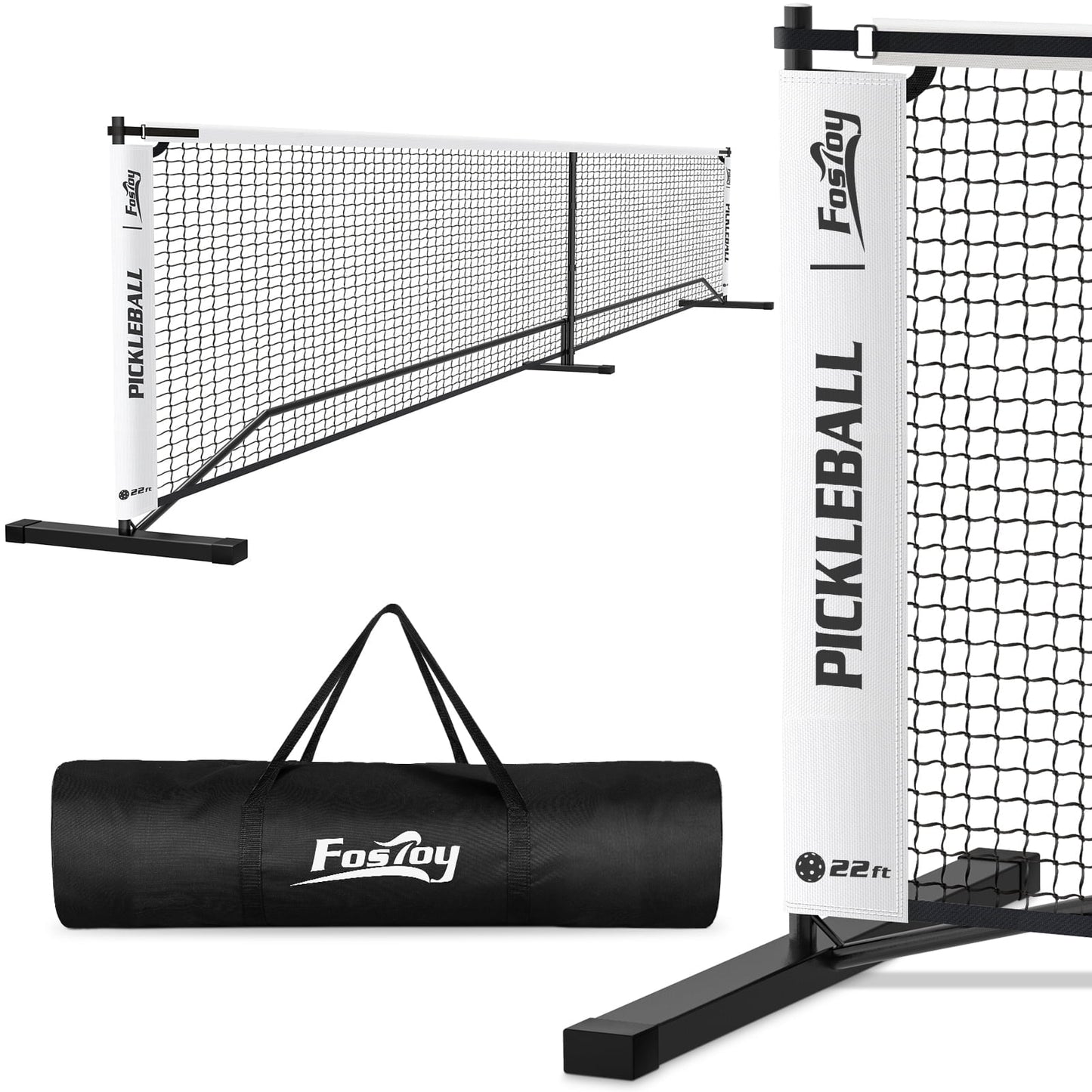 Fostoy Portable Pickleball Net with Wheels, 22 FT Pickle Ball Net System with Carrying Bag for Driveway Backyard