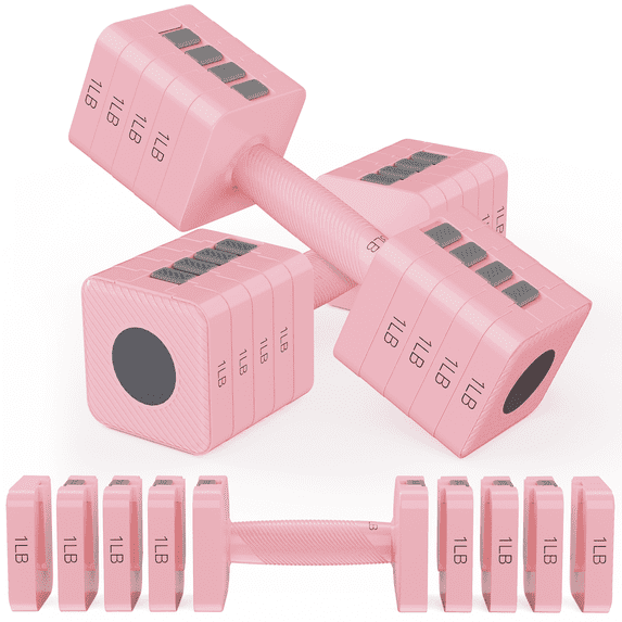 GIKPAL 10lbs*2 Adjustable Dumbbells Set, 4-in-1 Free Weights for Women, Hand Weights for Home Gym, Pink