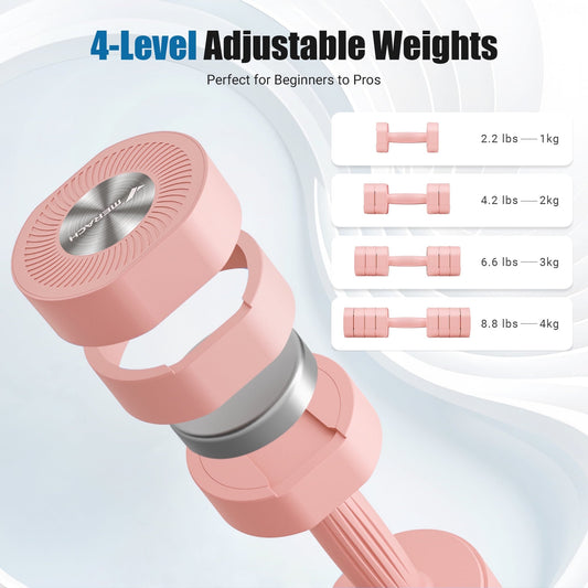GIKPAL 10lbs*2 Adjustable Dumbbells Set, 4-in-1 Free Weights for Women, Hand Weights for Home Gym, Pink