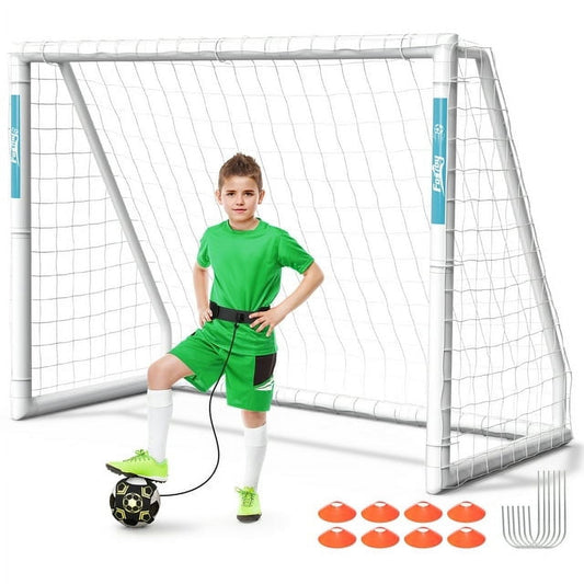 GIKPAL 10x6.5FT Soccer Goal for Backyard, Durable Weatherproof UPVC with Soccer Training Gear & 2 Nets, Perfect for Youth and Adult Practice