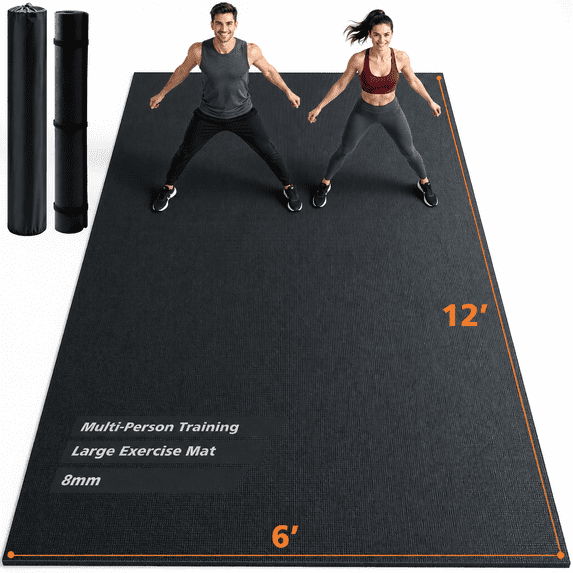 GIKPAL 12*6FT Large Exercise Mat, High-Density Non-Slip Workout Mat for Home Gym, Yoga, Pilates & Floor Fitness, Black