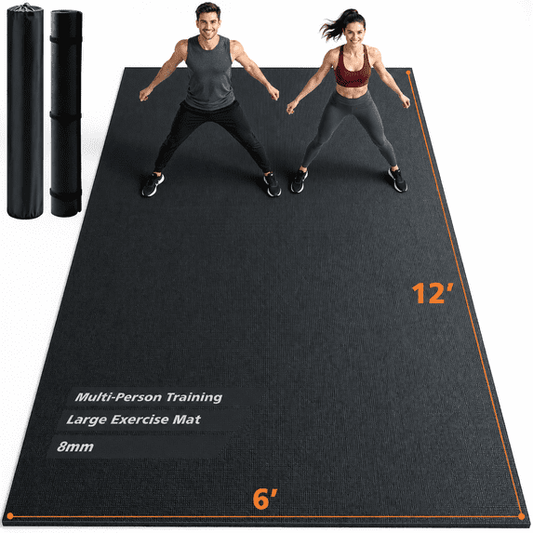 GIKPAL 12*6FT Large Exercise Mat, High-Density Non-Slip Workout Mat for Home Gym, Yoga, Pilates & Floor Fitness, Black