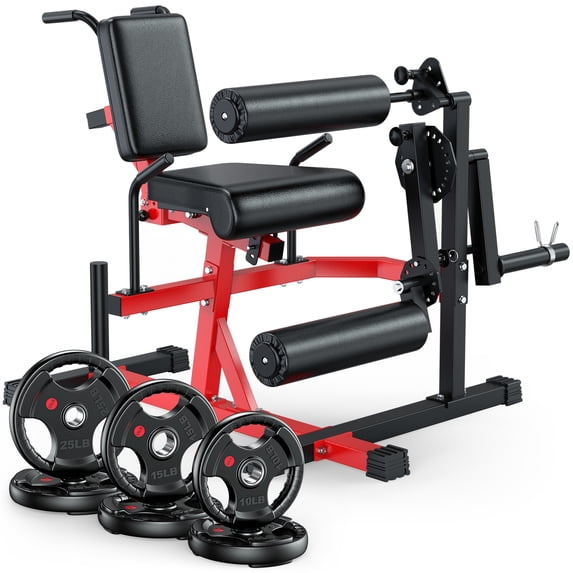 GIKPAL 2-in-1 Leg Extension and Curl Machine with 100lbs 2 inch Rubbe Weight Plates, Leg Curl Machine Leg Extension Machine for Home Gym