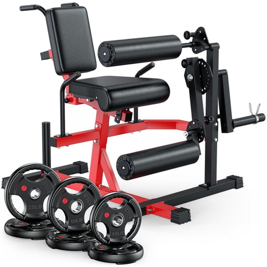 GIKPAL 2-in-1 Leg Extension and Curl Machine with 100lbs 2 inch Rubbe Weight Plates, Leg Curl Machine Leg Extension Machine for Home Gym