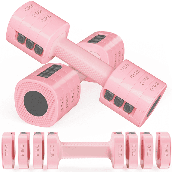 GIKPAL 5lbs*2 Adjustable Dumbbells Set, 4-in-1 Free Weights for Women, Each 2lb 3lb 4lb 5lb Hand Weights for Home Gym, Pink