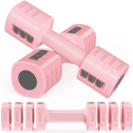 GIKPAL 5lbs*2 Adjustable Dumbbells Set, 4-in-1 Free Weights for Women, Each 2lb 3lb 4lb 5lb Hand Weights for Home Gym, Pink