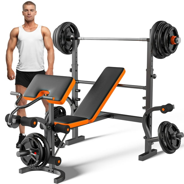 GIKPAL 660lb 6-in-1 Adjustable Weight Bench with Multi-Purpose Workout Bench Set With Barbel Rack and Leg Developer for Full Body Function Strength Training