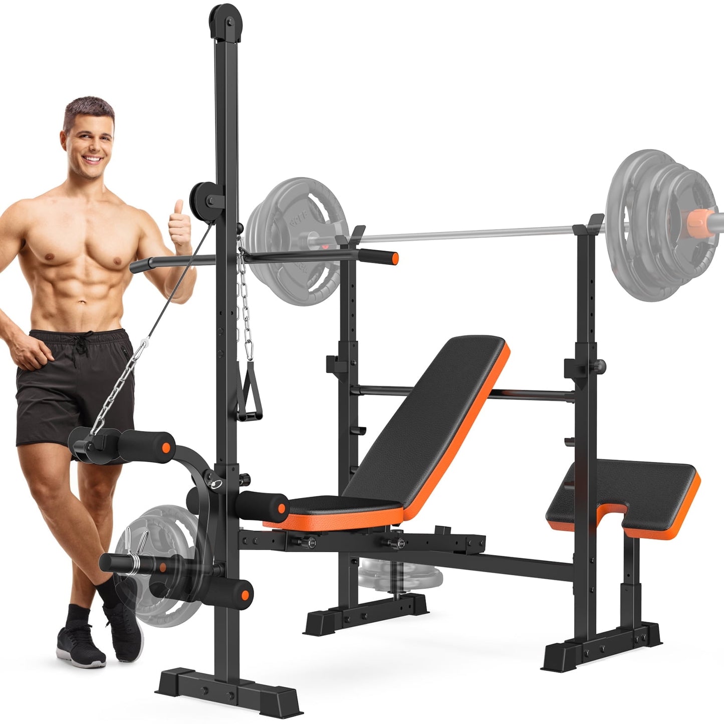 GIKPAL 880lb 8-in-1 Multi-Purpose Adjustable Weight Bench with Leg Extension & Barbel Rack & Preacher Curl and Lat Pull Down,Workout Bench Set Bench Press Set for Home Gym Full Body Workout