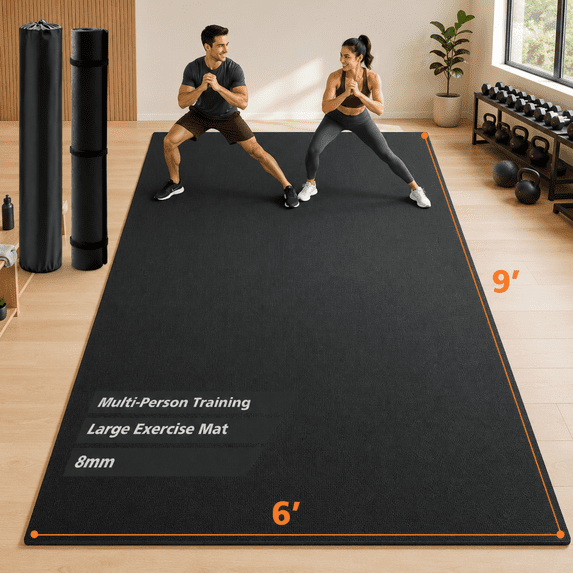 GIKPAL 9*6FT Large Exercise Mat, High-Density Non-Slip Workout Mat for Home Gym, Yoga, Pilates & Floor Fitness, Black