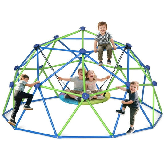 GIKPAL 10FT Dome Climber with Swing Set for Kids 3 to 10 Outdoor Play Equipment, Supports up to 1000lbs Jungle Gym, Anti-Rust, Easy Assembly, Yellow+Green