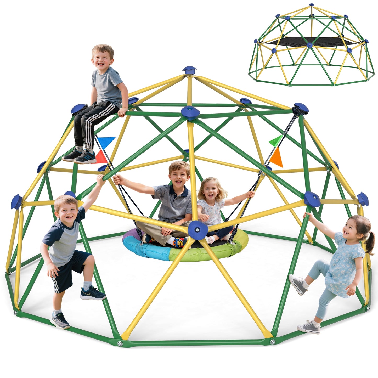 GIKPAL Climbing Dome, 10FT Dome Climber with Hammock & Swing Set for Kids Outdoor Play Equipment, Supports up to 1000lbs Jungle Gym, Anti-Rust, Easy Assembly,Yellow+Green
