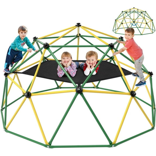 GIKPAL Climbing Dome, 10FT Dome Climber with Hammock for Kids Outdoor Play Equipment, Supports up to 1000lbs Jungle Gym, Anti-Rust, Easy Assembly,Yellow+Green