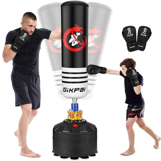 GIKPAL Freestanding Punching Bag with Stand, 70''-182lbs Heavy Boxing Bag with Boxing Gloves Kickboxing Bag for Adults Youth Men,Black