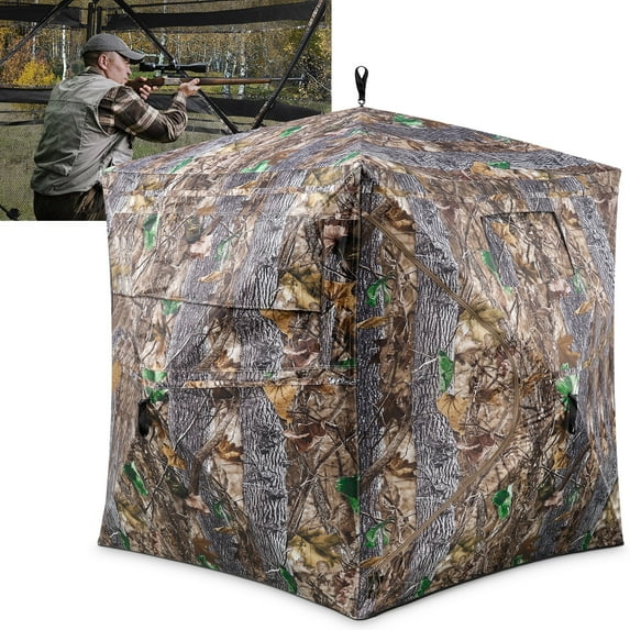GIKPAL Portable 2-3 Person 270 Degree See Through Hunting Blind Pop-Up Ground Blind with Tie-downs & Carrying Bag for Deer, Duck and Turkey Hunting