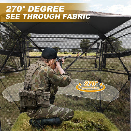 GIKPAL Pop Up Hunting Blind - 270° See Through Design with Silent Sliding Door & Windows, Portable Ground Blind for 2-3 Person Deer & Turkey Hunting (Includes Carry Bag)