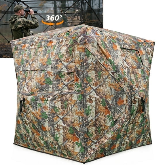 GIKPAL Portable 360-Degree See Through Hunting Blind for 2-3 People with Tie-Downs and Carrying Bag, Ideal for Deer, Duck, and Turkey Hunting