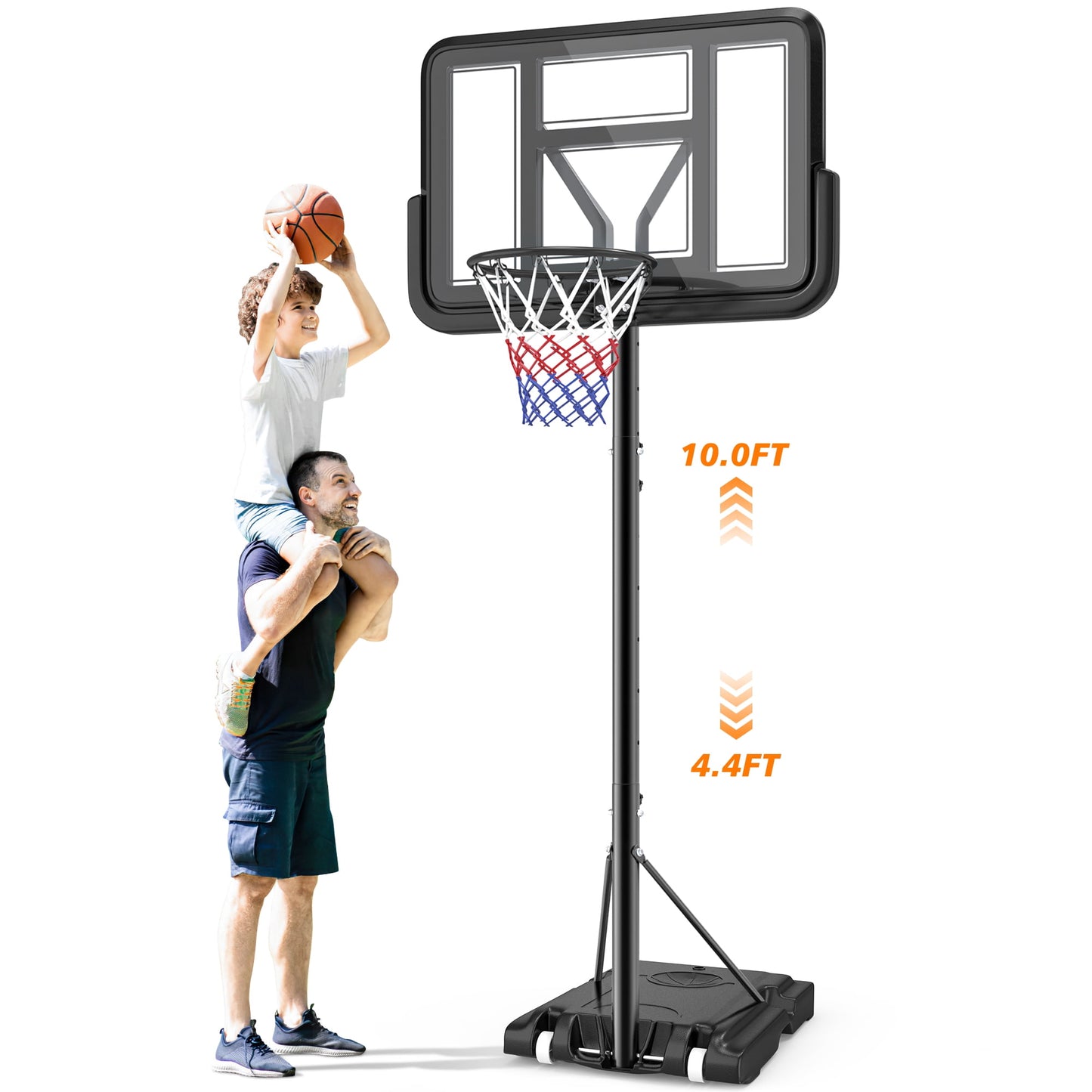 GIKPAL Portable Basketball Hoop System,Height Adjustable 8.2-10FT Height Adjustable Portable with 44-inch shatterproof PVC Backboard