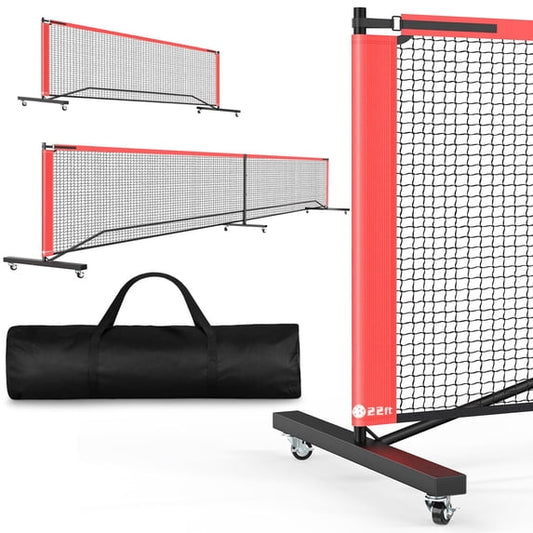 GIKPAL Portable Pickleball Net with Wheels, 22 FT & Half Court 11 FT Pickle Ball Net System with Carrying Bag for Driveway Backyard,Red