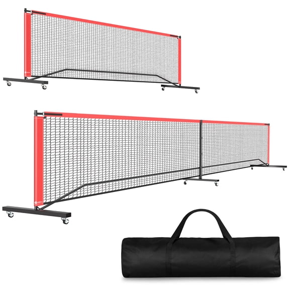 GIKPAL Portable Pickleball Net with Wheels, 22 FT & Half Court 11 FT Pickle Ball Net System with Carrying Bag for Driveway Backyard,Red