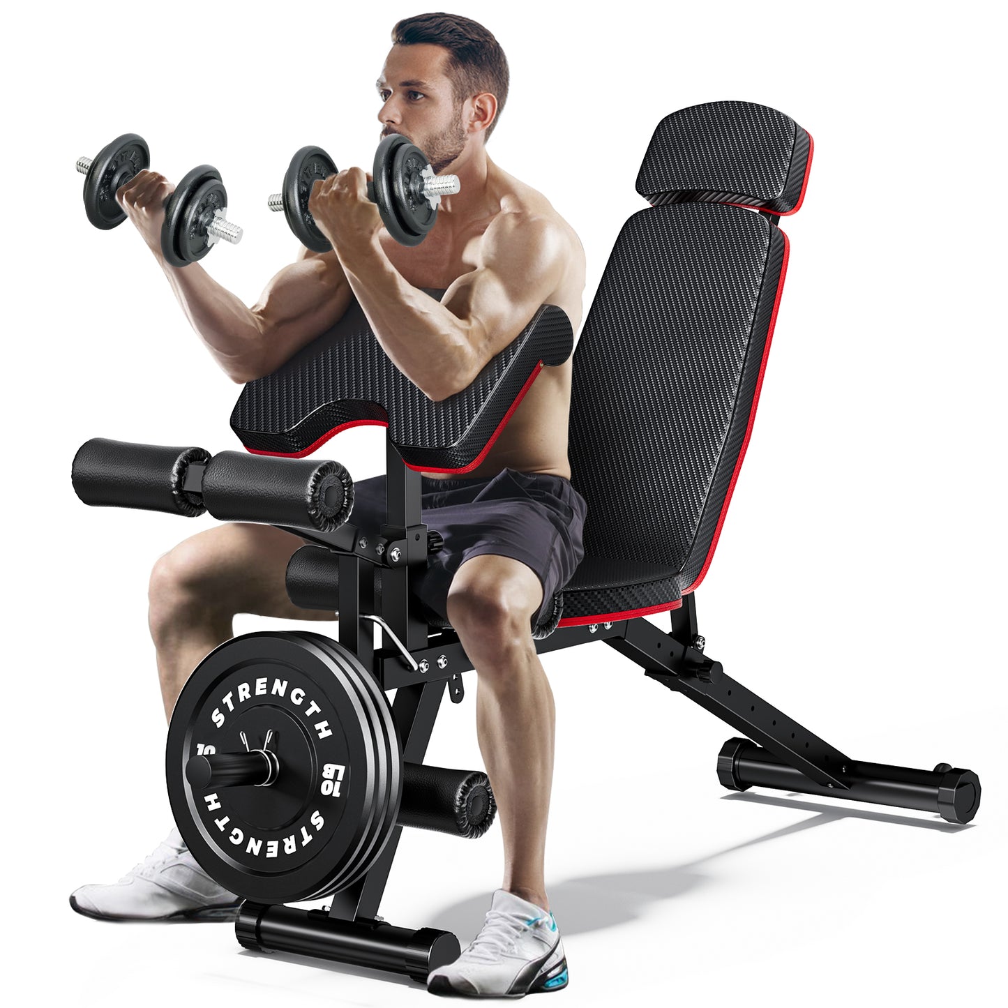 GIKPAL Built-in Transportation Wheel 10 Positions Adjustable Weight Bench
