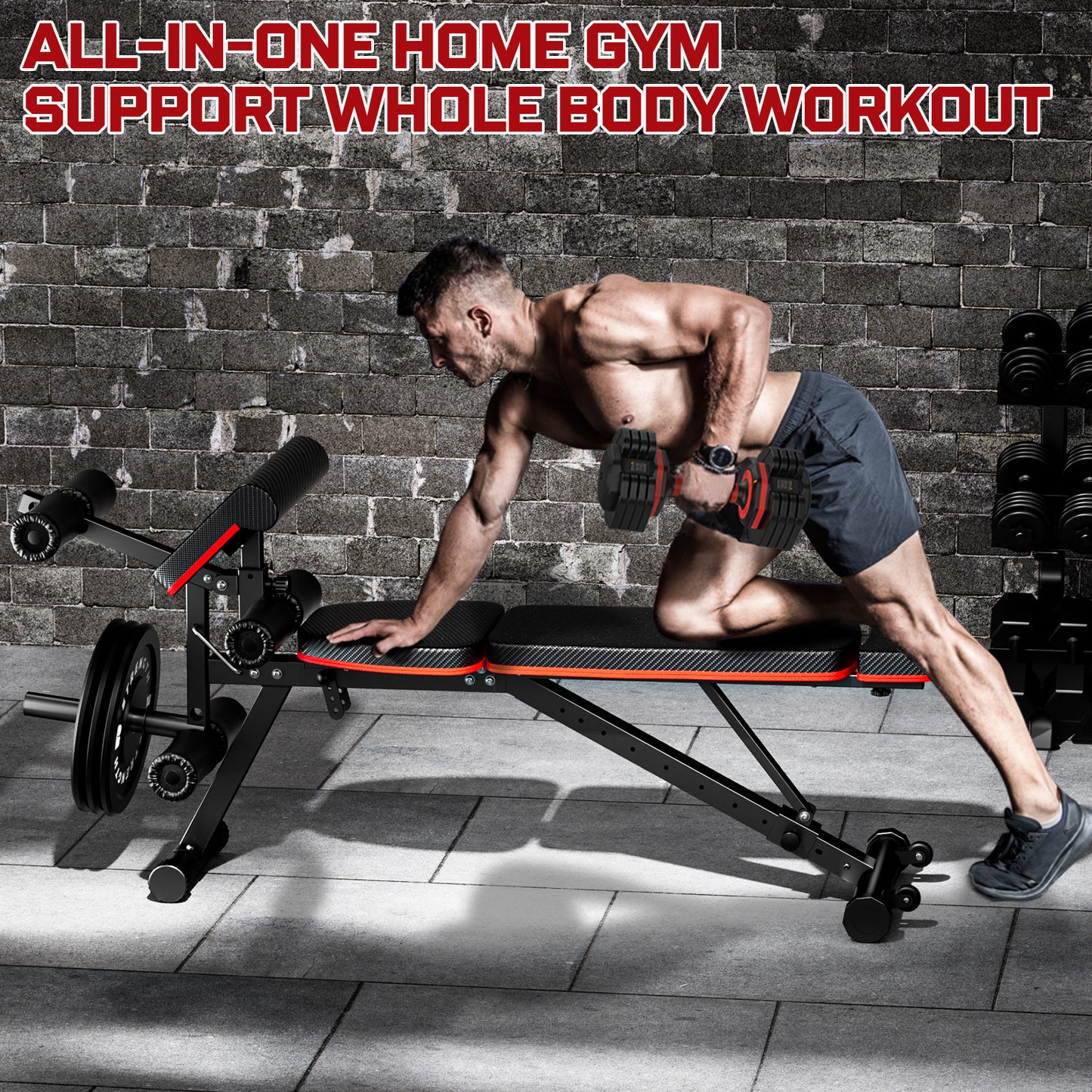 GIKPAL Built-in Transportation Wheel 10 Positions Adjustable Weight Bench