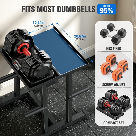 GIKPAL Adjustable Dumbbell Rack with Plate Storage, Space-Saving Home Gym, 600 lb
