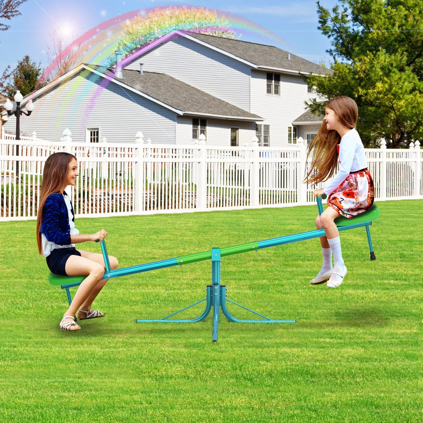 GIKPAL Kids Seesaw, Spinning Teeter Totter, 220lbs Capacity Kids Outdoor Playground Equipment, Swiveling 360 Degrees Rotating for Kids 3-6