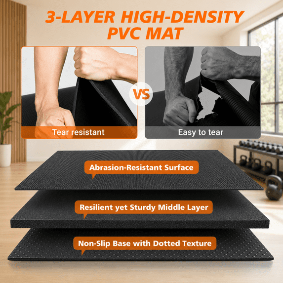 GIKPAL 8*6FT Large Exercise Mat, High-Density Non-Slip Workout Mat for Home Gym, Yoga, Pilates & Floor Fitness, Black