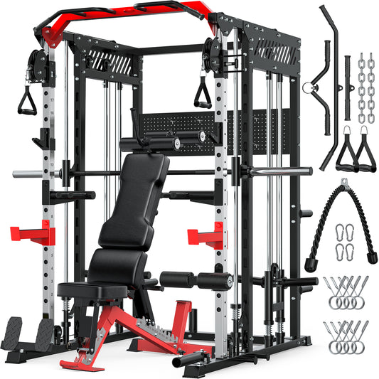 GIKPAL Smith Machine Home Gym,2300LBS Heavy Duty Power Rack Cage with Heavy-duty Weight Bench Workout Bench