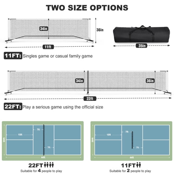 GIKPAL Durable Portable Pickleball Net Set with Lockable Wheels, 11/22ft