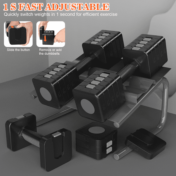 GIKPAL 10lbs*2 Adjustable Dumbbells Set, 4-in-1 Free Weights for Women, Each 3lb 5lb 7lb 9lb 11lb Hand Weights for Home Gym, Black