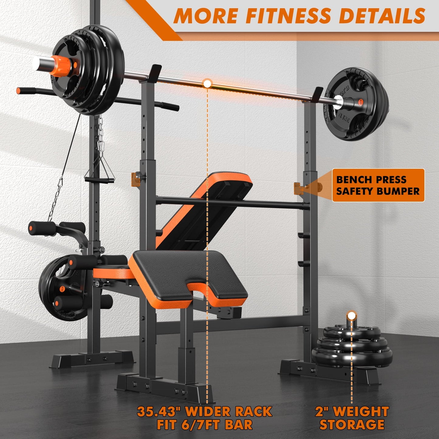 GIKPAL 800lbs 8-in-1 Adjustable Weight Bench Set with Lat Pull Down, Leg Extension and Leg Curl, Chest Fly and Preacher Curl Workout Bench Multi-Function Strength Training Bench Press Exercise Equipm