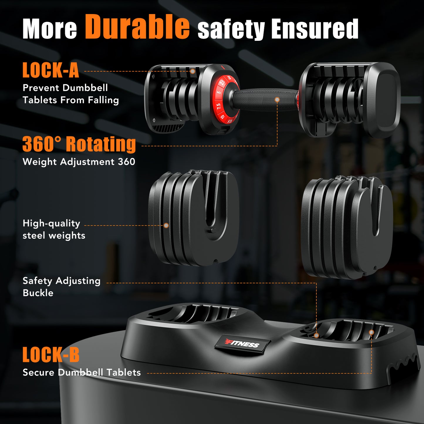 GIKPAL 50LB(25lbs*2) Adjustable Dumbbells Set,10 in 1 Quick-Select 2.5-25lbs Weight Adjustable Dumbbells for Full Body Home Workout