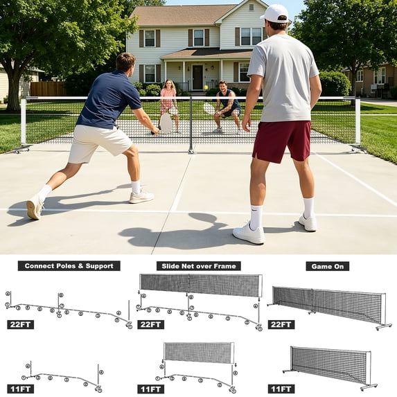 GIKPAL Durable Portable Pickleball Net Set with Lockable Wheels, 11/22ft