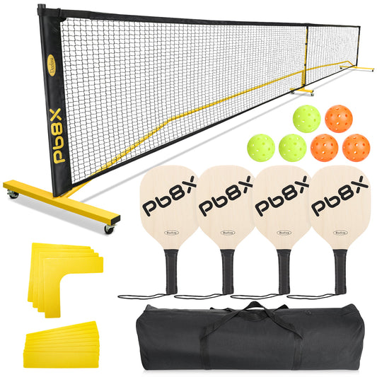 Deeliva Pickleball Net Set on Wheels for Driveway Portable Regulation Size Pickleball Net System with 4 Paddles,6 Pickle Balls,Court Line Marker,Bag,Weather Resistant Metal Frame Outdoors