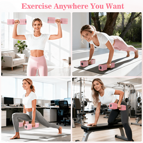 GIKPAL 10lbs*2 Adjustable Dumbbells Set, 4-in-1 Free Weights for Women, Hand Weights for Home Gym, Pink