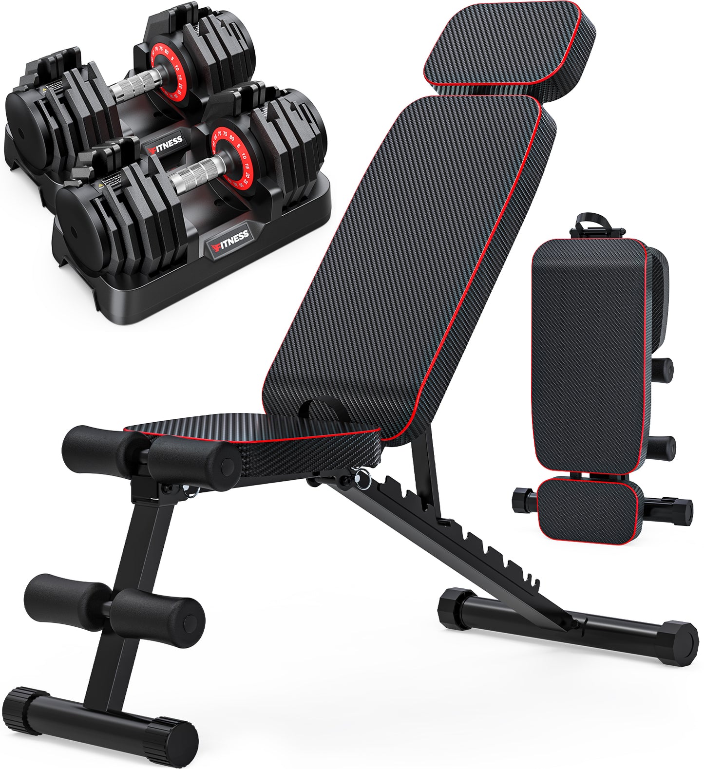 BEARBRO 9 Positions Adjustable Foldable Weight Bench Workout Bench with 16 in 1 Quick-Select 160LB(80lbs*2) Adjustable Dumbbells