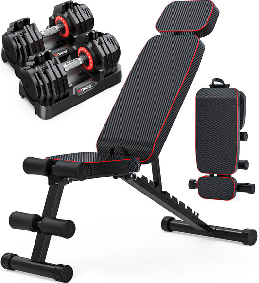 BEARBRO 9 Positions Adjustable Foldable Weight Bench Workout Bench with 16 in 1 Quick-Select 160LB(80lbs*2) Adjustable Dumbbells