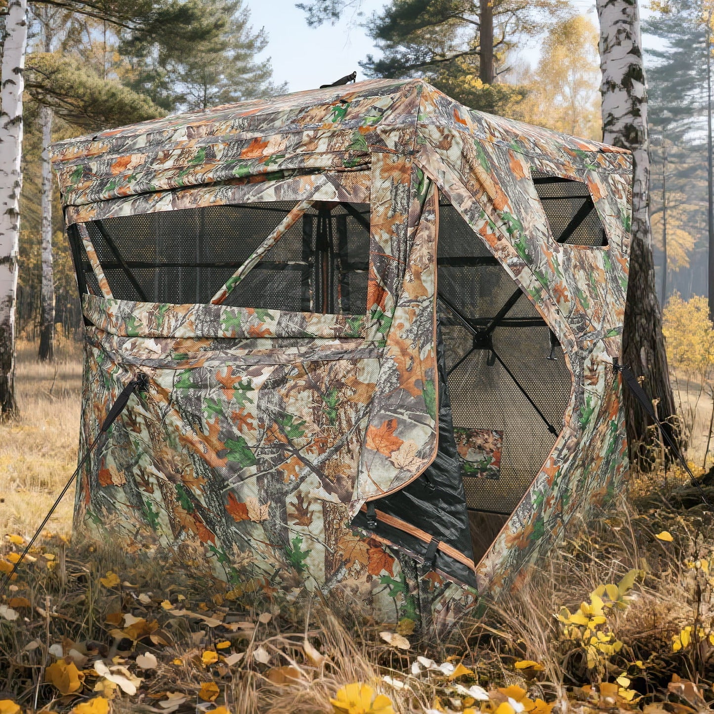 GIKPAL Portable 360-Degree See Through Hunting Blind for 2-3 People with Tie-Downs and Carrying Bag, Ideal for Deer, Duck, and Turkey Hunting