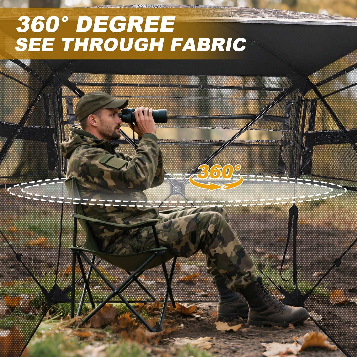 GIKPAL Portable 360-Degree See Through Hunting Blind for 2-3 People with Tie-Downs and Carrying Bag, Ideal for Deer, Duck, and Turkey Hunting