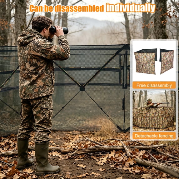 GIKPAL 2-3 Person 2-in-1 Hunting Blind - 270° See Through Design with Detachable Top, Converts to Fence & Silent Sliding Windows, Portable Ground Blind for Deer & Turkey Hunting (Includes Carry Bag)