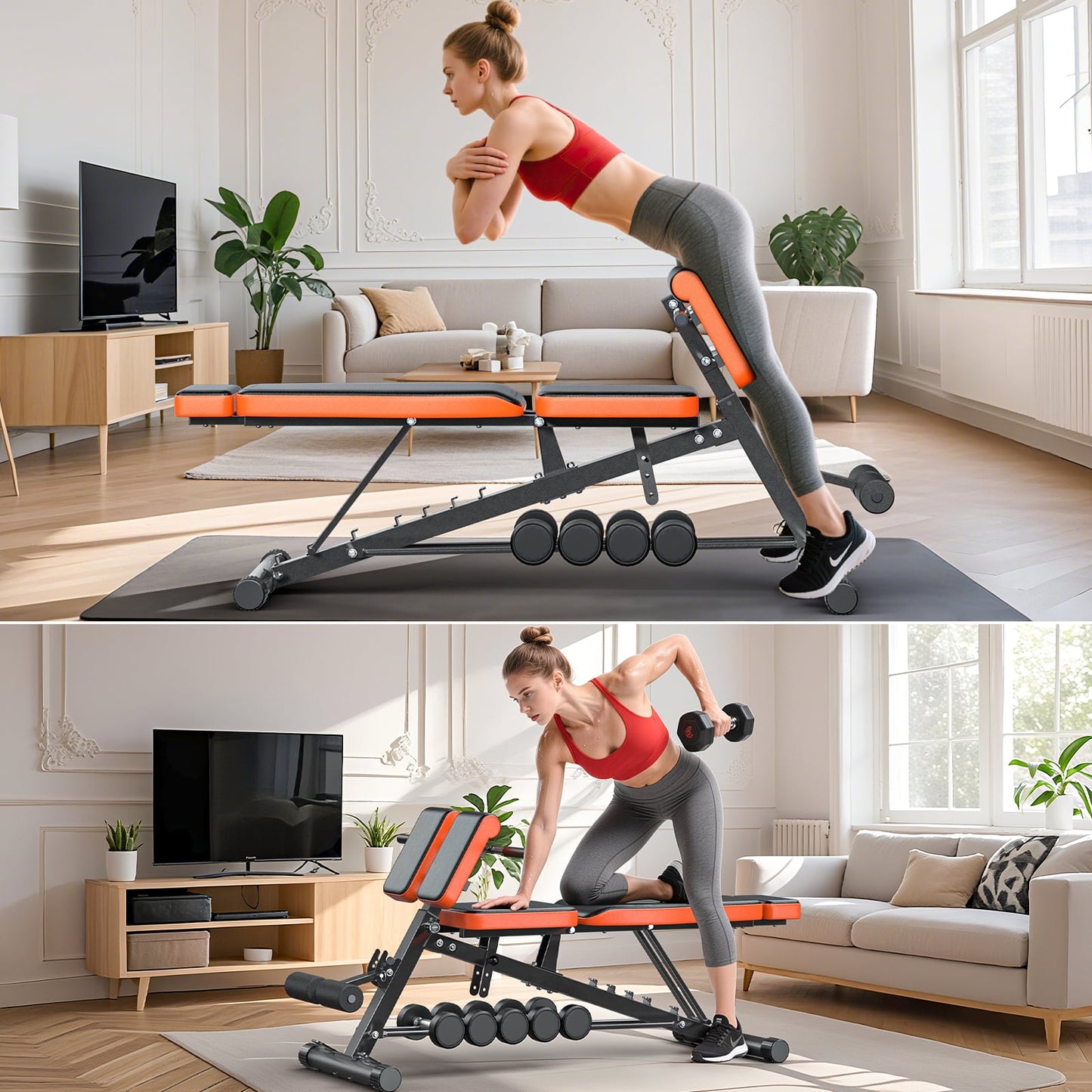 GIKPAL Multi-Functional FID Weight Bench for Full All-in-One Body Workout – Hyper Back Extension, Roman Chair, Adjustable Ab Sit up Bench, Incline Decline Bench, Flat Bench,Support up to 1000lbs